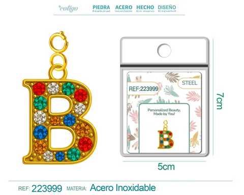 CHARM DE LETRA B ACERO COLOR DORADO CON CIRCONITA-CON CIERRE