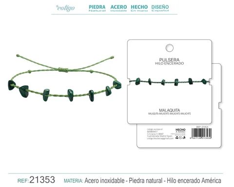 PULSERA HILO ENCERADO CON MALAQUITA