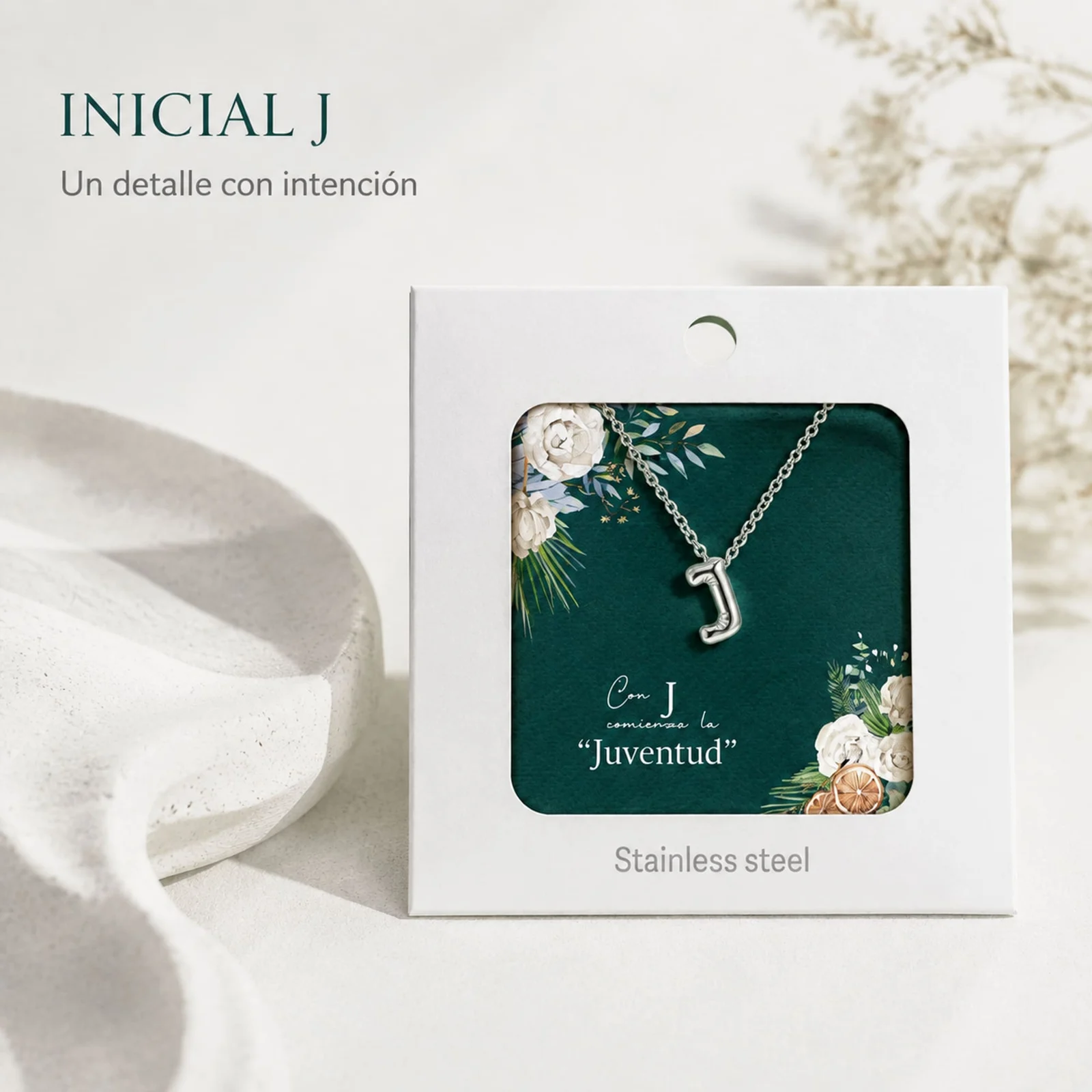 COLLAR INICIAL LETRA J ACERO CON SOBRE