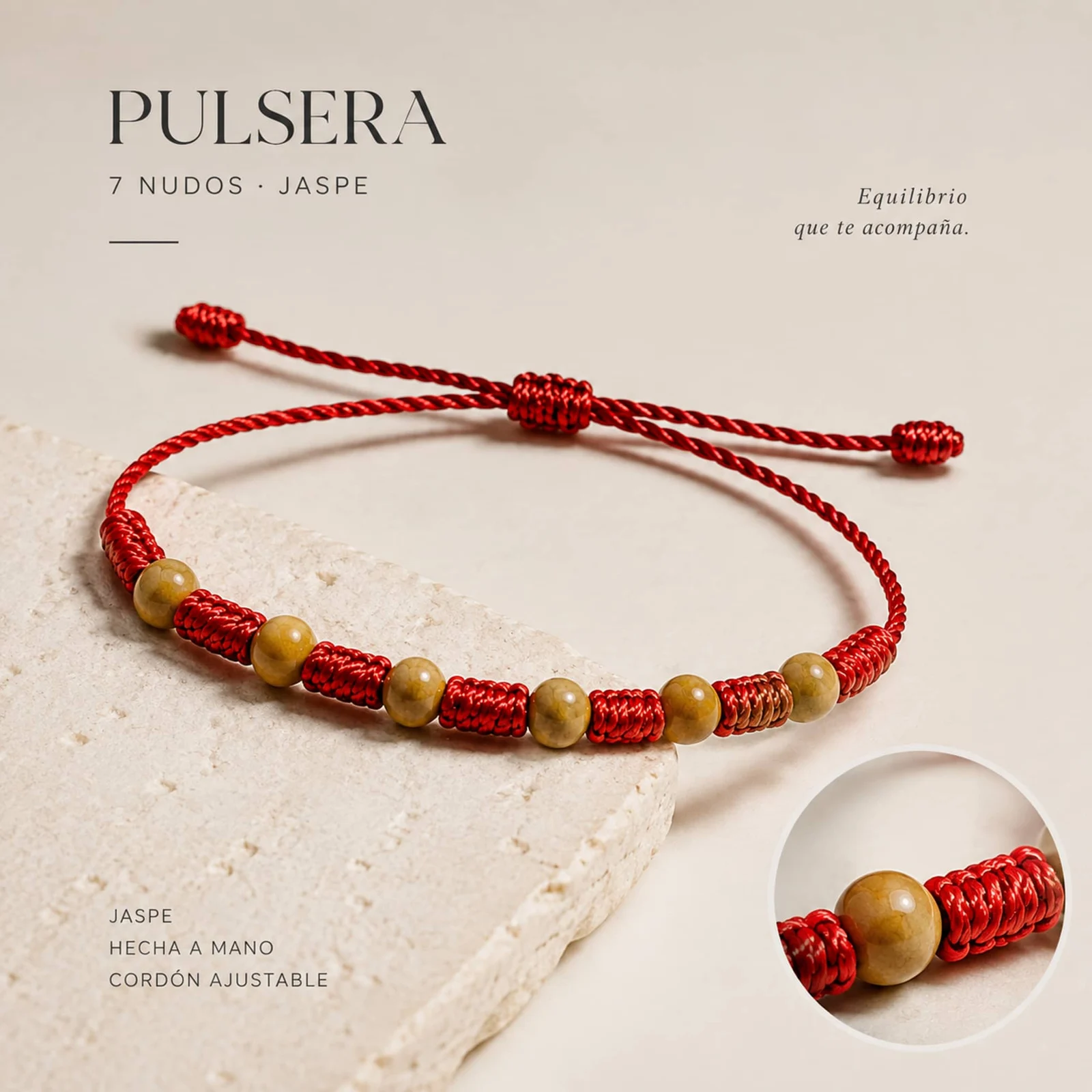 PULSERA 7 NUDOS CON  JASPE MOKAÍTA 4MM