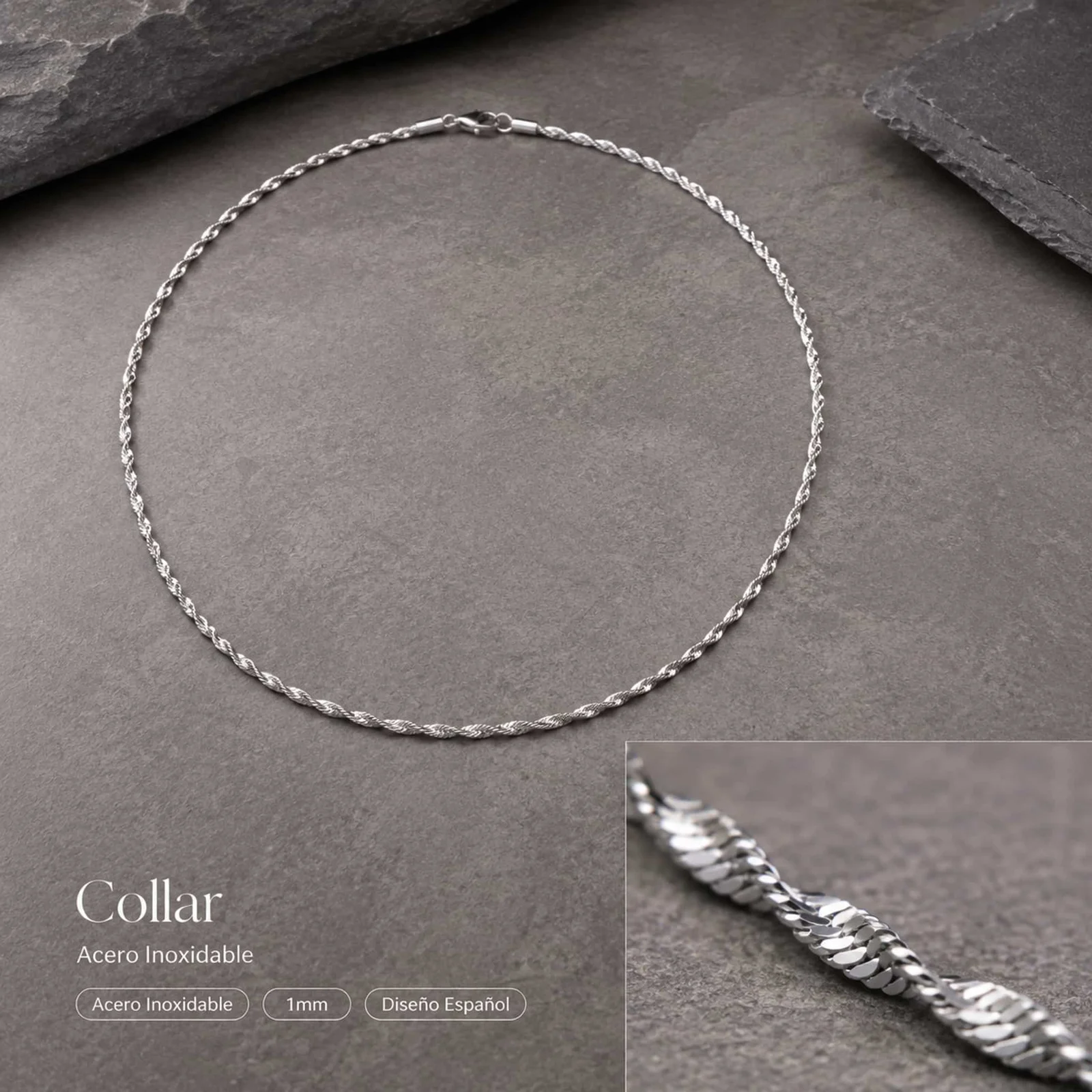 COLLAR DE CADENA ACERO PLATEADO