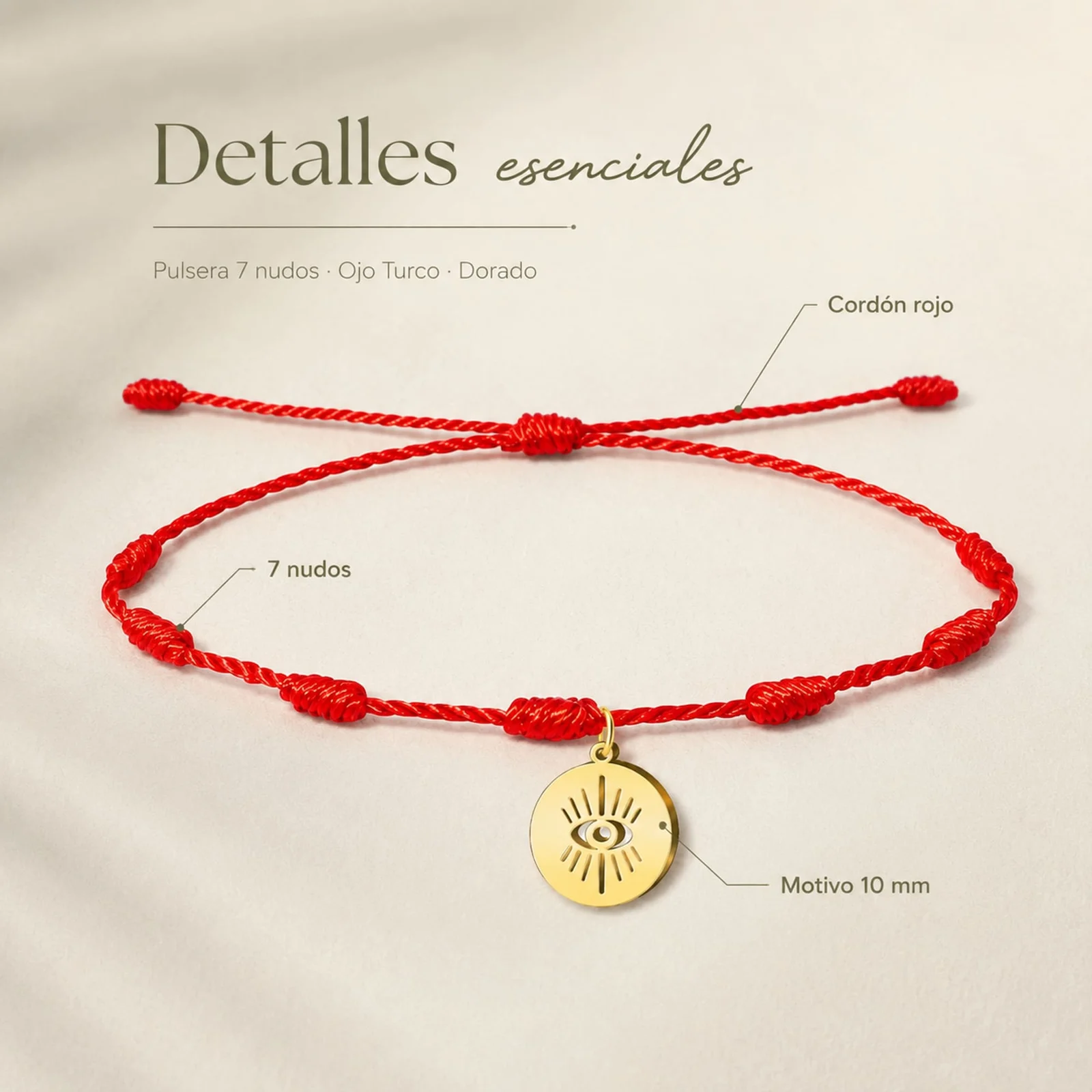 PULSERA 7 NUDOS CON OJO TURCO COLOR DORADO