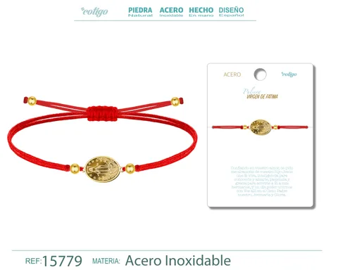 PULSERA HILO ENCERADO CON VIRGEN DE FATIMA COLOR DORADO