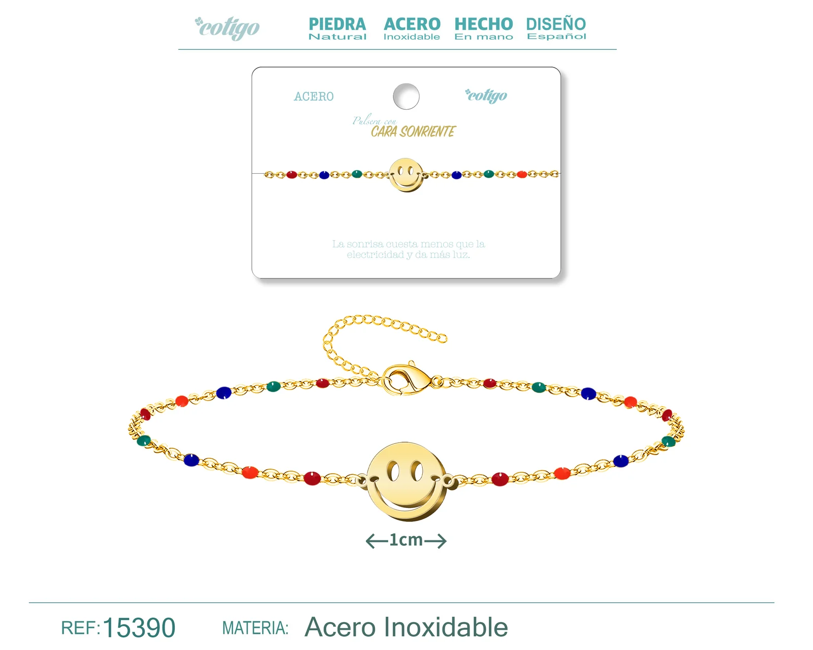 PULSERA ACERO MULTICOLOR CON CARA SONRIENTE