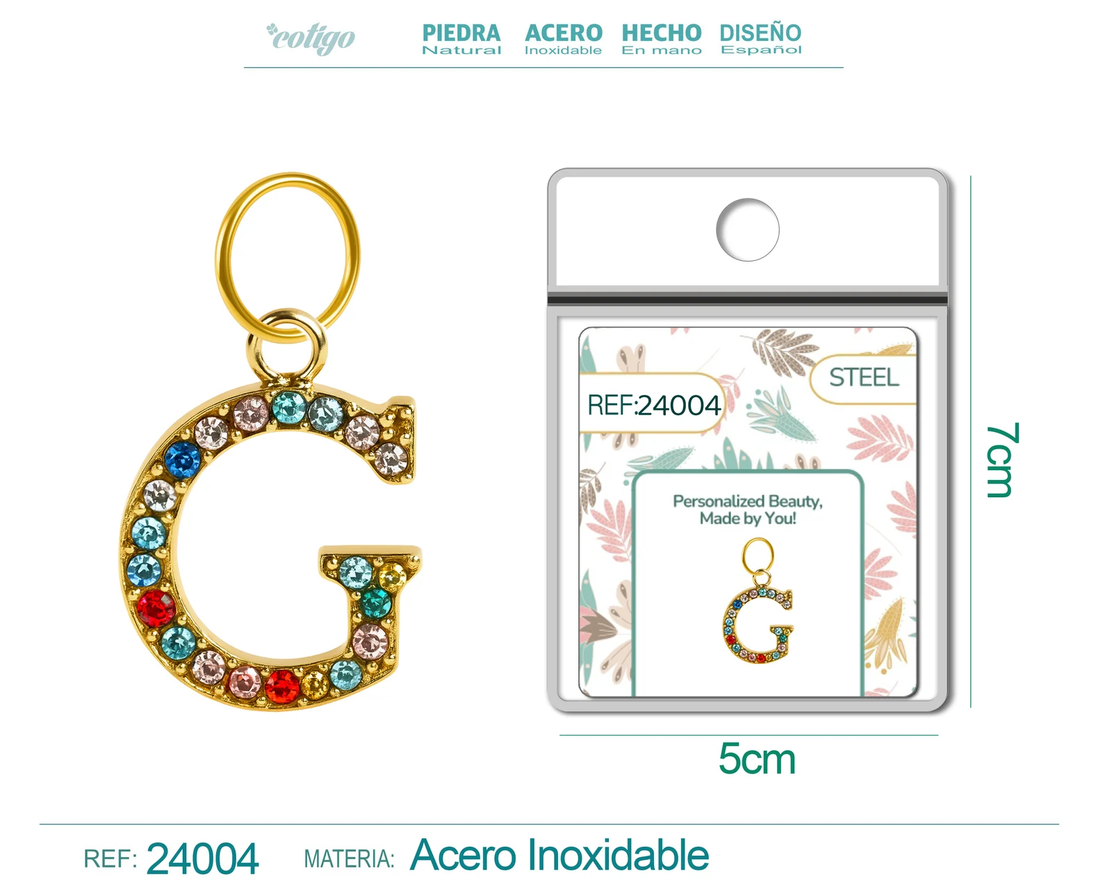 CHARM DE LETRA G ACERO COLOR DORADO CON CIRCONITA