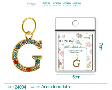 CHARM DE LETRA G ACERO COLOR DORADO CON CIRCONITA