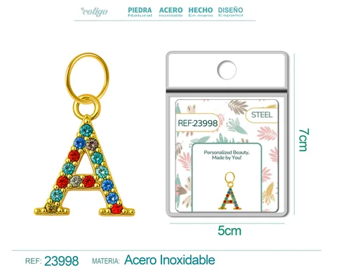 CHARM DE LETRA A ACERO COLOR DORADO CON CIRCONITA