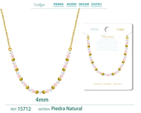 COLLAR JADE AMARILLO，CUARZO ROSA，CUARZO BLANCO 4MM