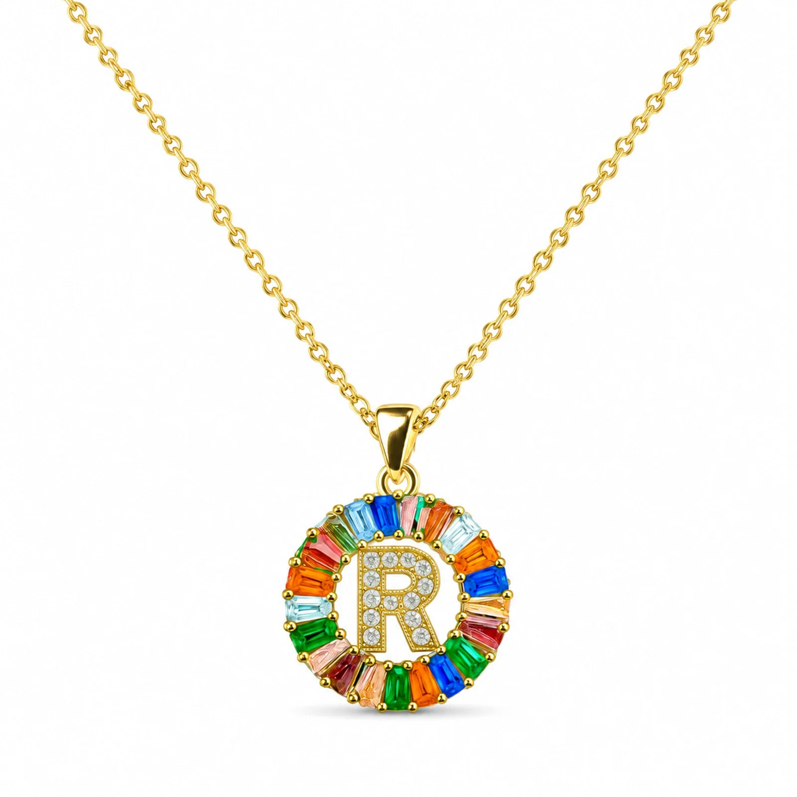 COLGANTE LETRA R CHAPADO ORO 14K CON CIRCONITA
