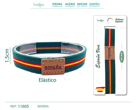 PULSERA ESPAÑA ELÁSTICO ANCHO 1.5CM VERDE