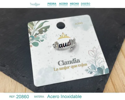 ANILLO NOMBRE CLAUDIA ACERO COLOR PLATEADO