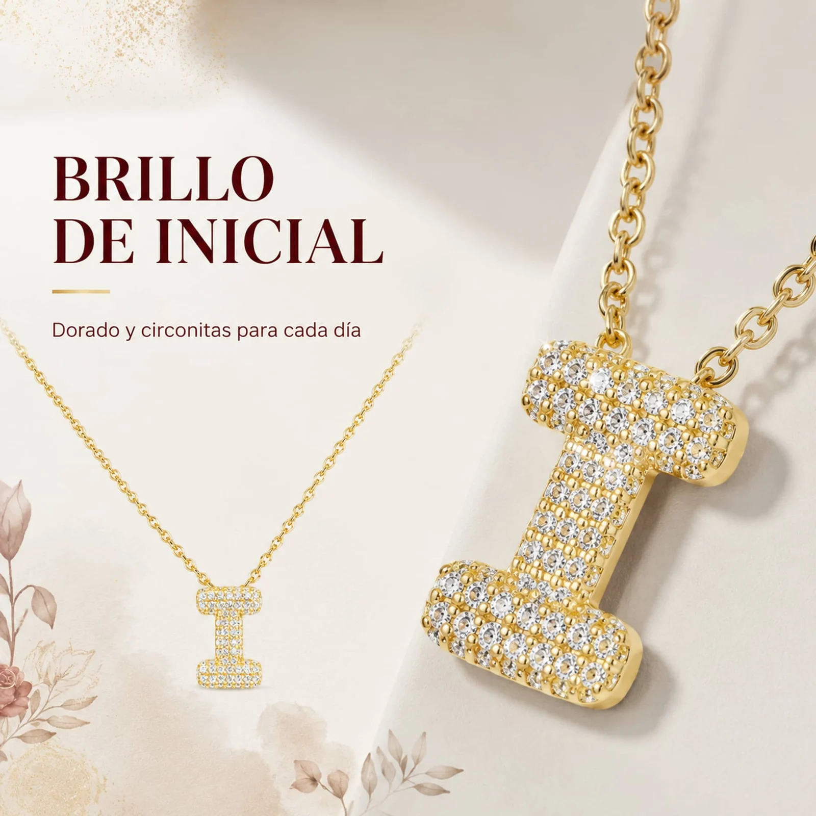 COLLAR LETRA I CON CIRCONITA  ACERO COLOR DORADO