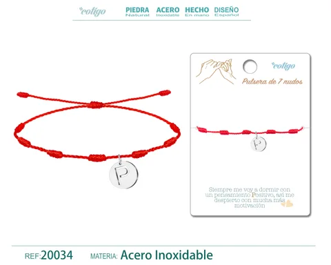 PULSERA 7 NUDOS CON LETRA P COLOR PLATEADO