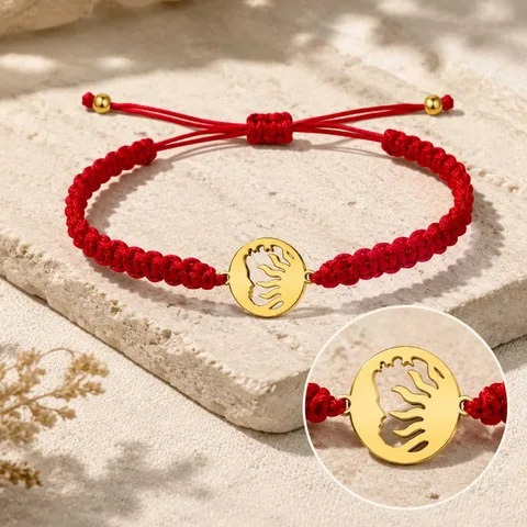 PULSERA HILO DESTINO  CON SOL Y LUNA ACERO DORADO