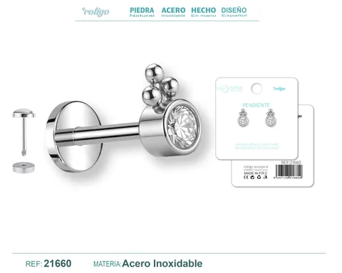 PENDIENTE ACERO  COLOR PLATEADO CON CIERRE ROSCA