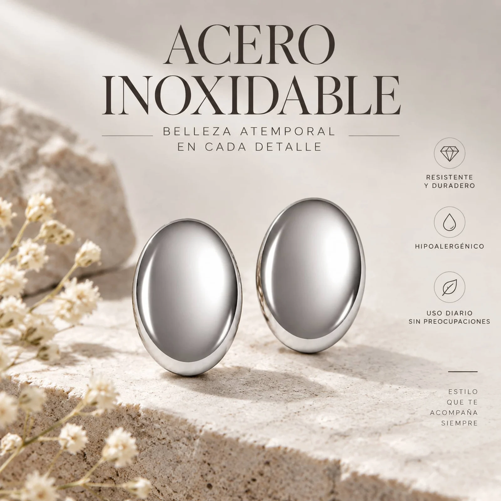 Pendiente Acero Inoxidable color Plateado