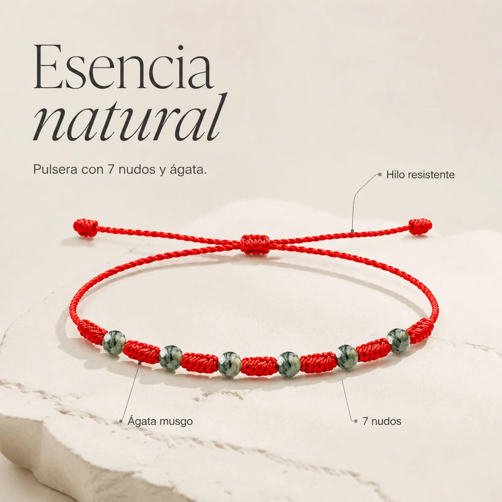 PULSERA 7 NUDOS CON  ÁGATA DE MUSGO 4MM