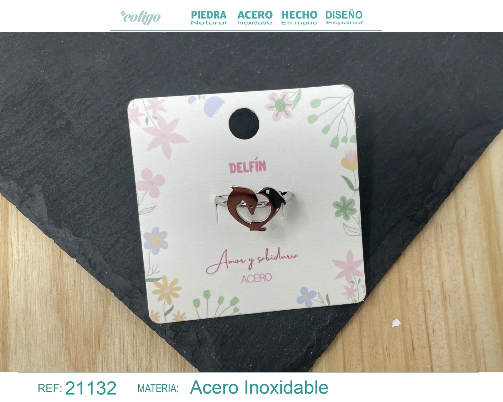 ANILLO DELFIN ACERO COLOR PLATEADO