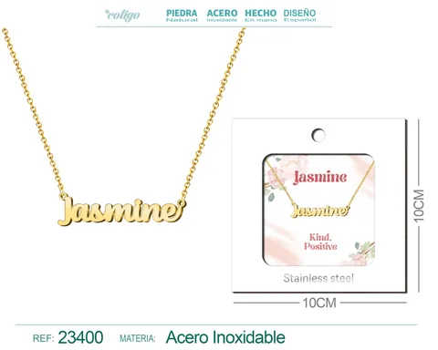 COLLAR NOMBRE INGLES JASMINE ACERO CON SOBRE