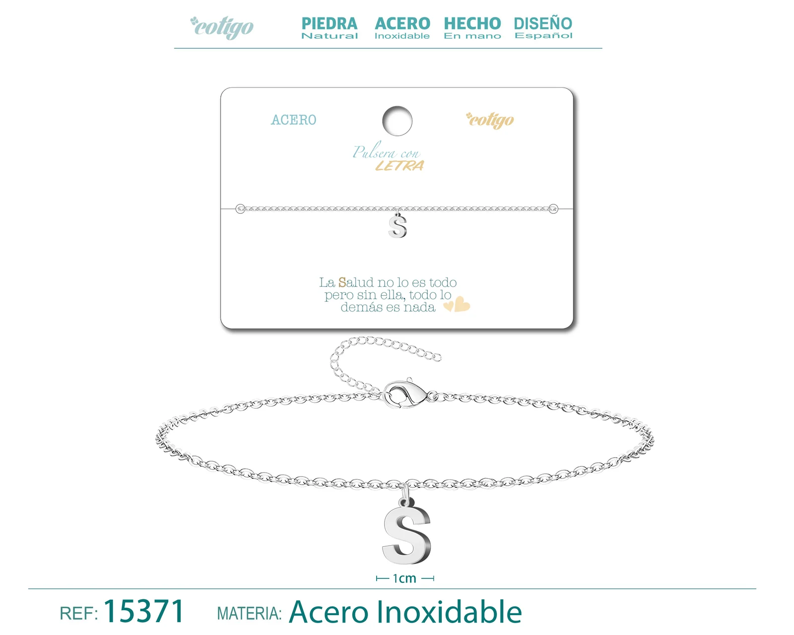 PULSERA LETRA S COLOR PLATEADO