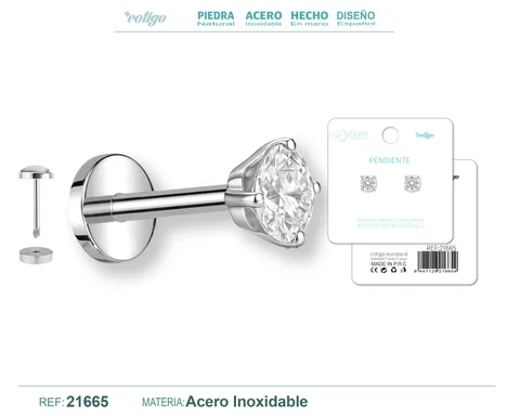 PENDIENTE ACERO  COLOR PLATEADO CON CIERRE ROSCA