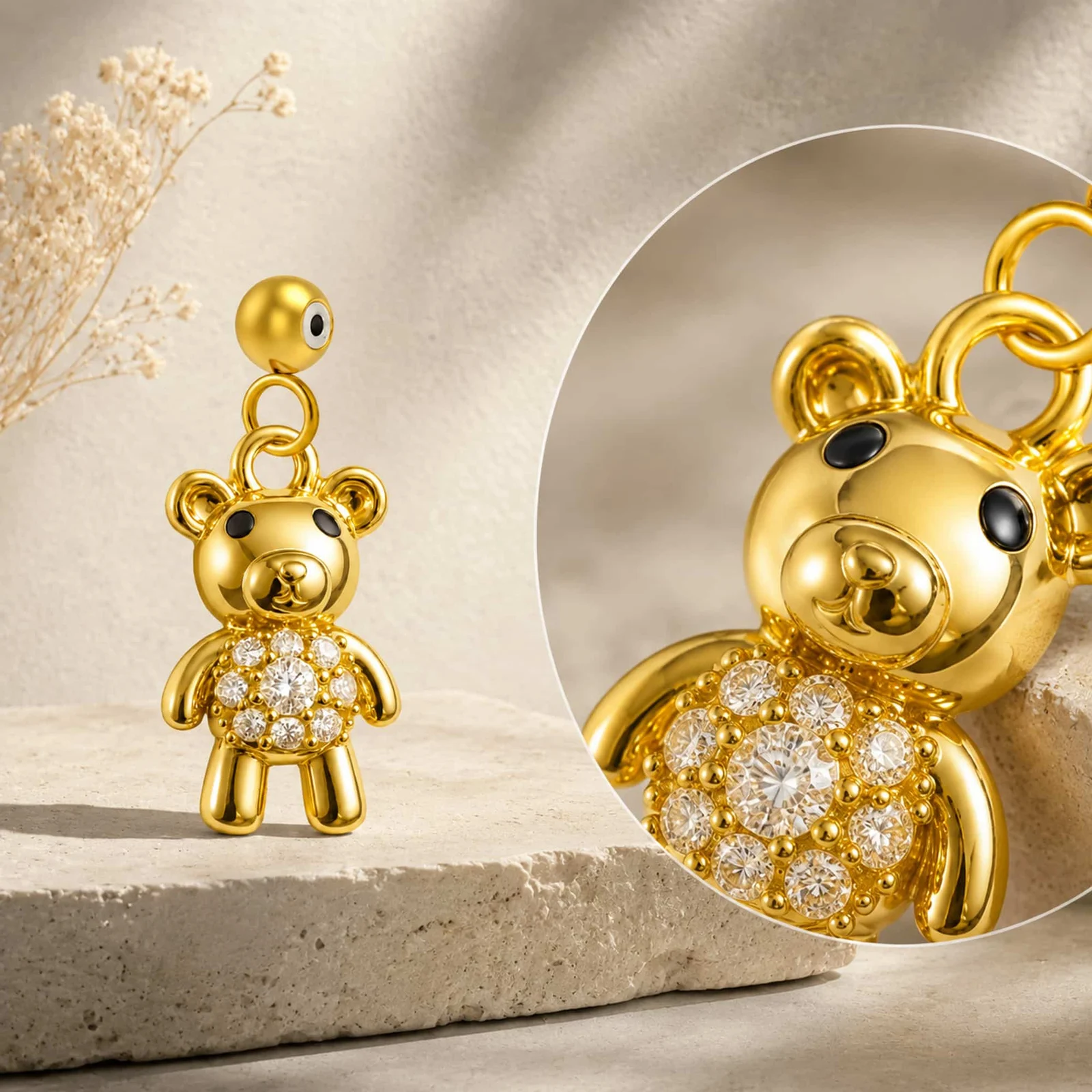 CHARM DE COBRE CHAPADO ORO 14K CON CIRCONITA-CON BOLA DE GOMA