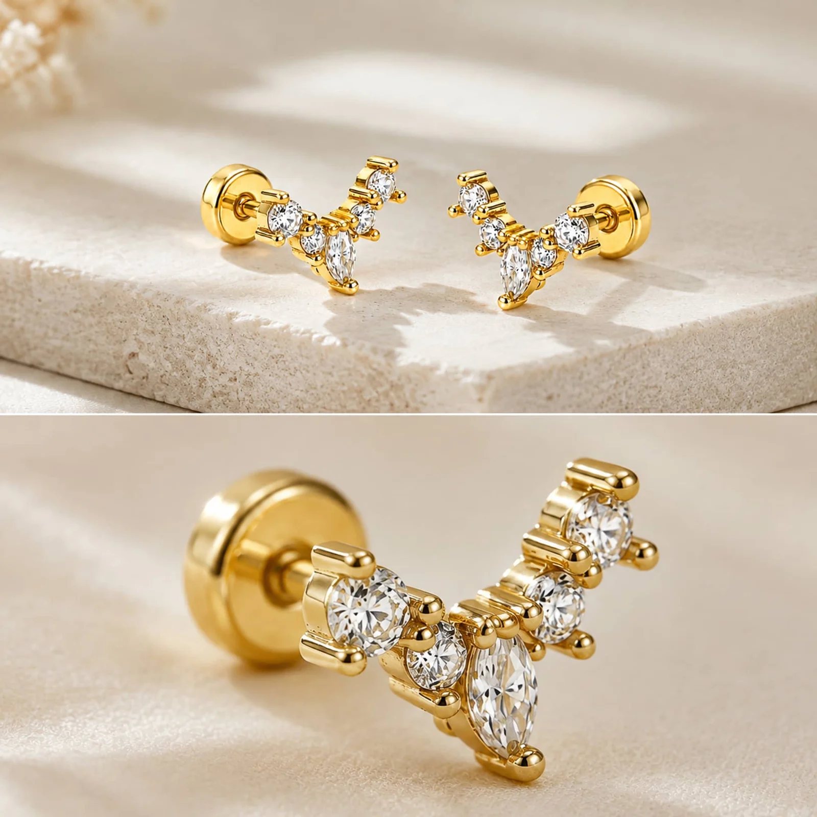 Pendiente-Piercing Bañado Oro 18K y con Circonita