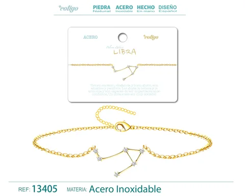 PULSERA MAPA ESTELAR DEL ZODIACO LIBRA PLATEADO CON STRAS