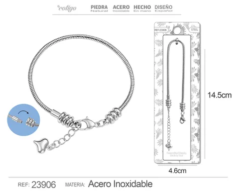 PULSERA DE CADENA ACERO COLOR PLATEADO PARA CHARM
