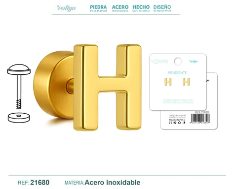 PENDIENTE ACERO  LETRA H COLOR DORADO CON CIERRE ROSCA