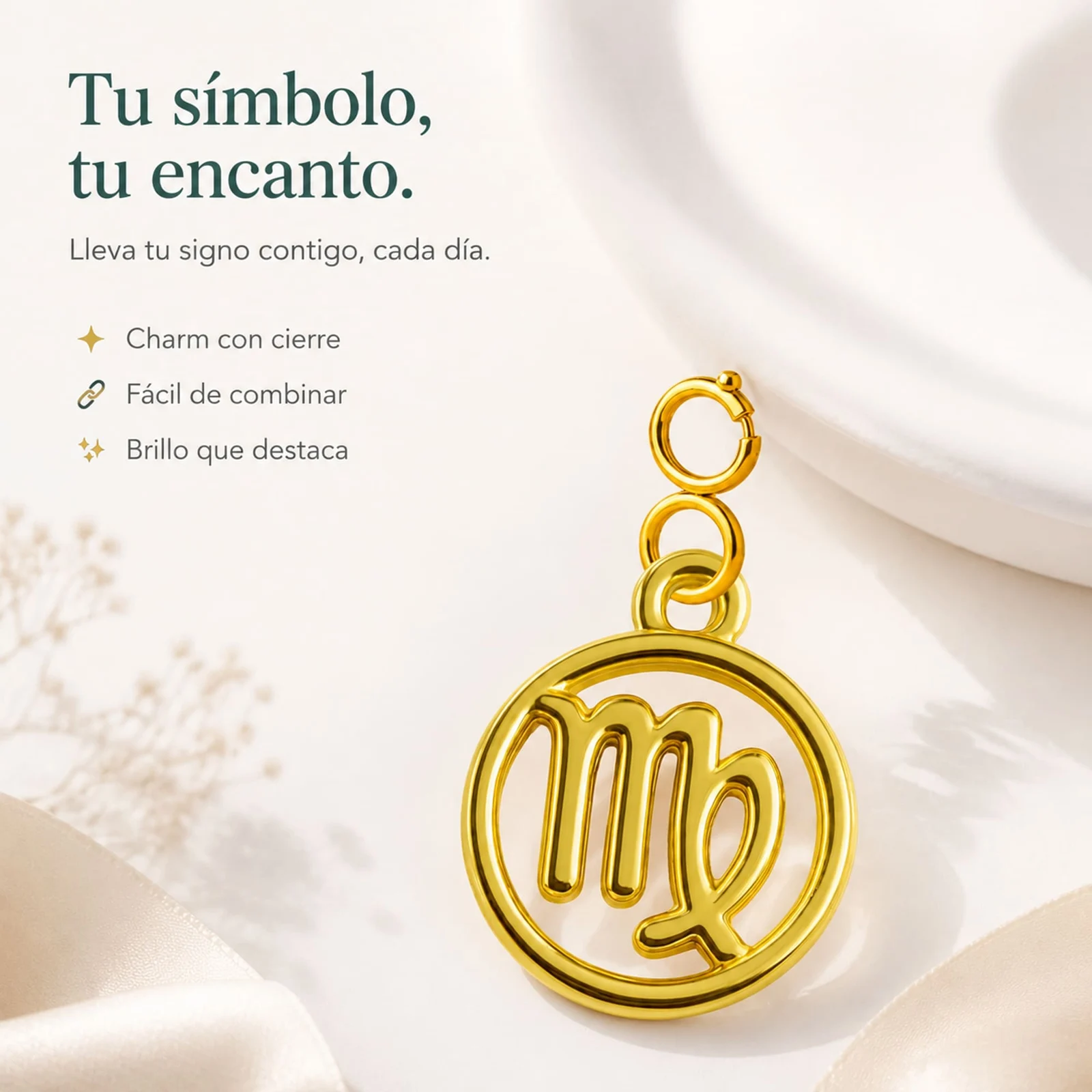 CHARM DE ZODÍACO VIRGEM ACERO COLOR DORADO-CON CIERRE