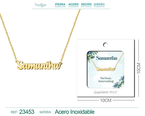COLLAR NOMBRE INGLES SAMANTHA ACERO CON SOBRE