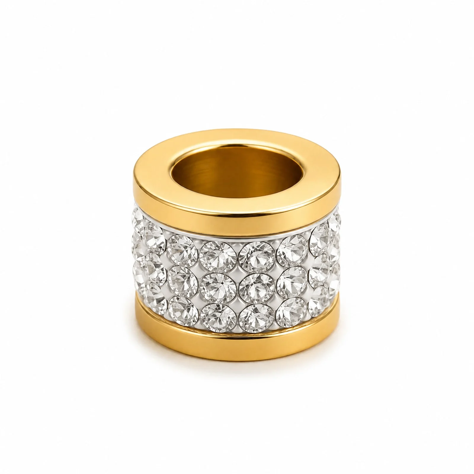 CHARM 6MM ACERO DORADO CON AGUJERO 3MM CON CIRCONITA PARA CADENA DE SERPIENTE
