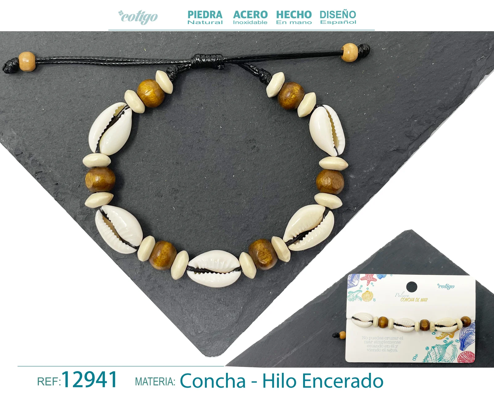 PULSERA HILO ENCERADO DE CONCHA