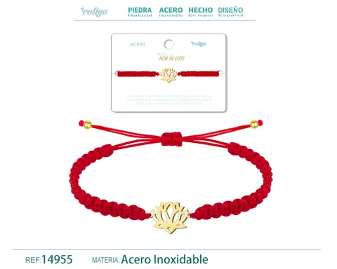 PULSERA HILO DESTINO  CON FLOR DE LOTO ACERO DORADO