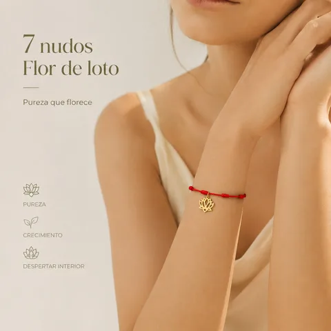 PULSERA 7 NUDOS CON FLOR DE LOTO COLOR DORADO