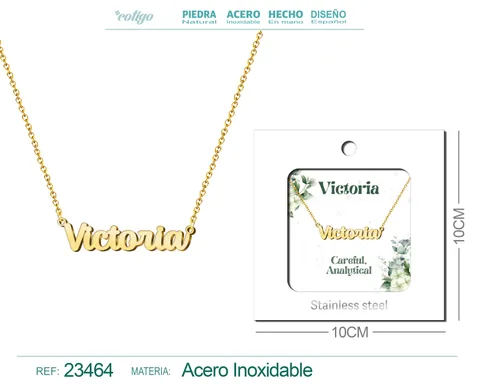 COLLAR NOMBRE INGLES VICTORIA ACERO CON SOBRE