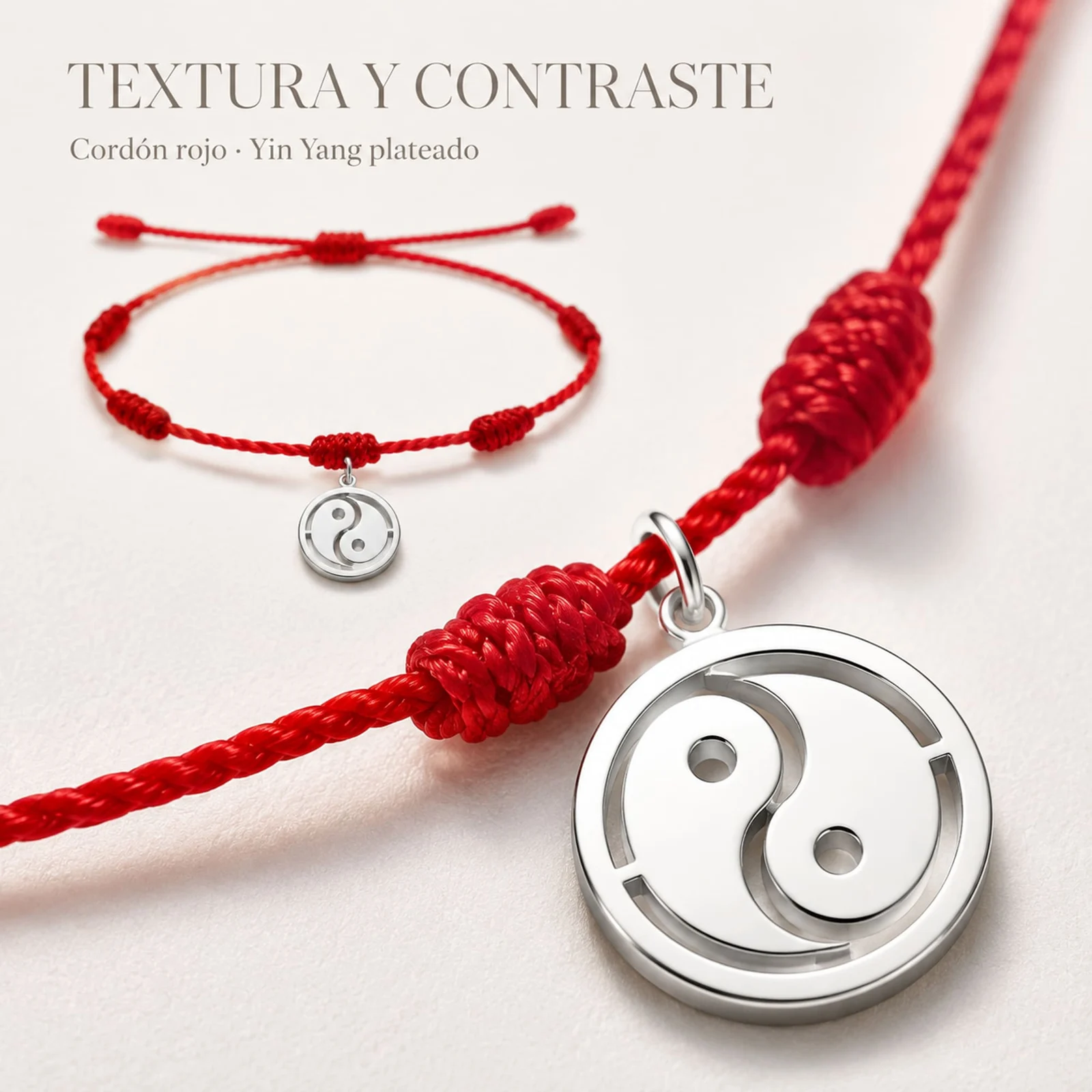 PULSERA 7 NUDOS CON YINYANG COLOR PLATEADO