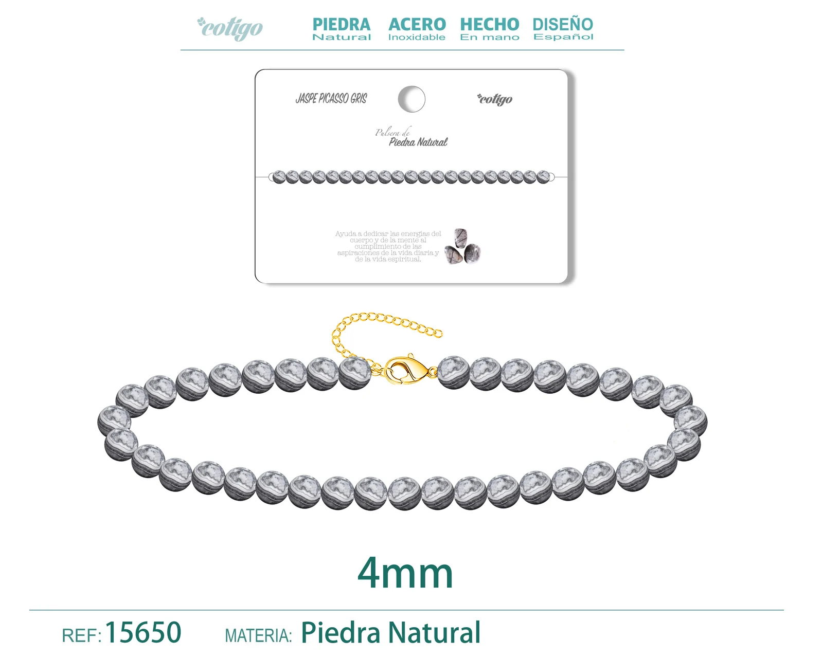 PULSERA JASPE PICASSO GRIS 4MM