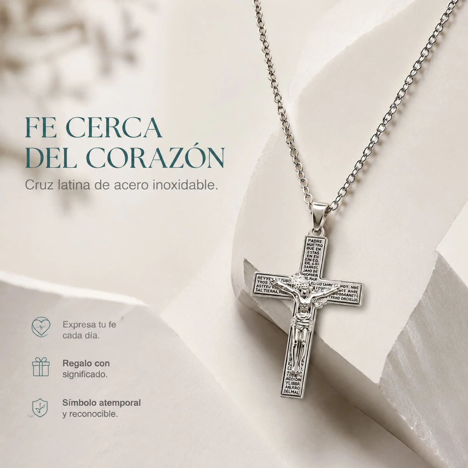 COLGANTE CRUZ LATINA ACERO COLOR PLATEADO