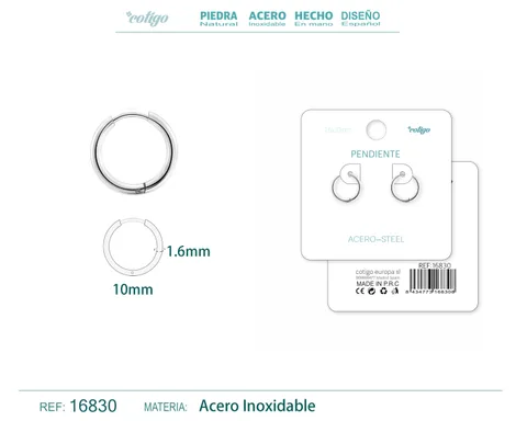 PENDIENTE ARO ACERO 1.6X10 MM PLATEADO