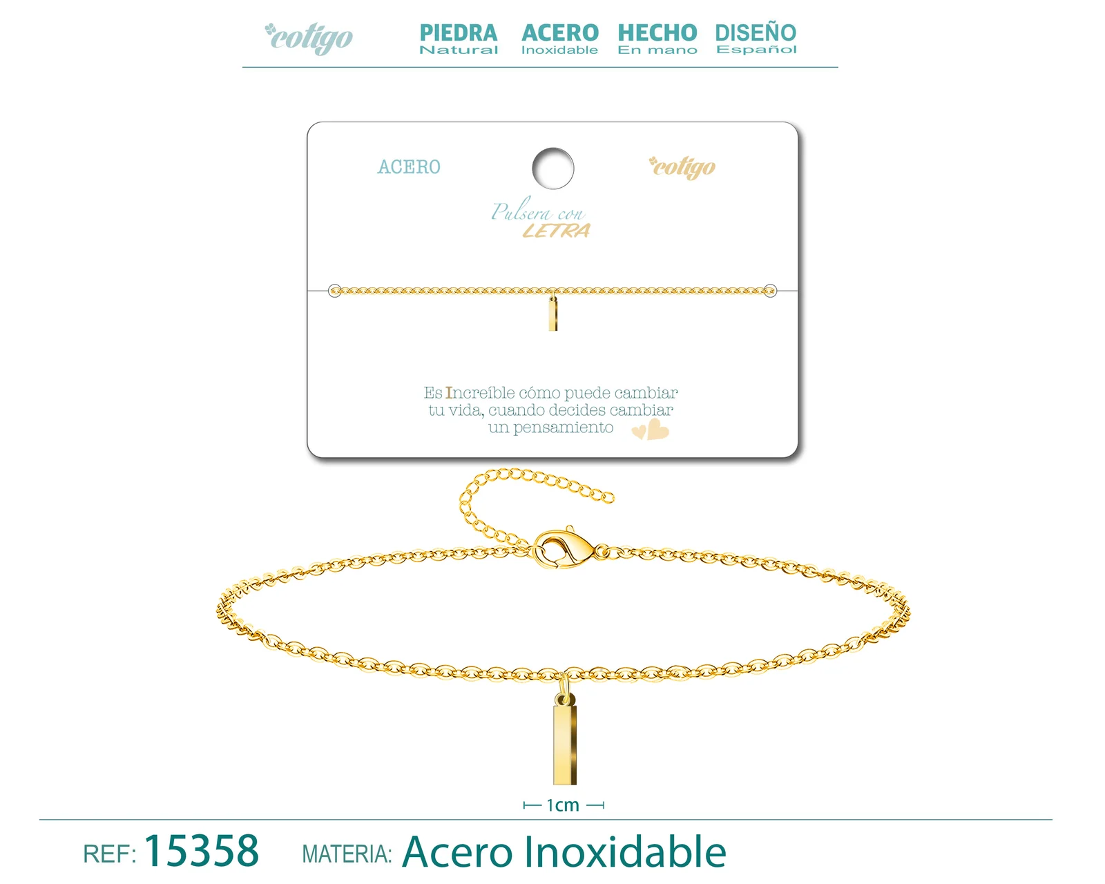 PULSERA LETRA I COLOR DORADO