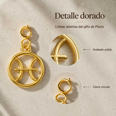 CHARM DE ZODÍACO PEIXES ACERO COLOR DORADO-CON CIERRE