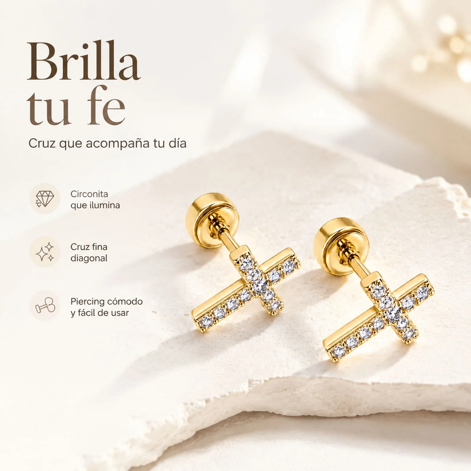Pendiente-Piercing Bañado Oro 18K y con Circonita