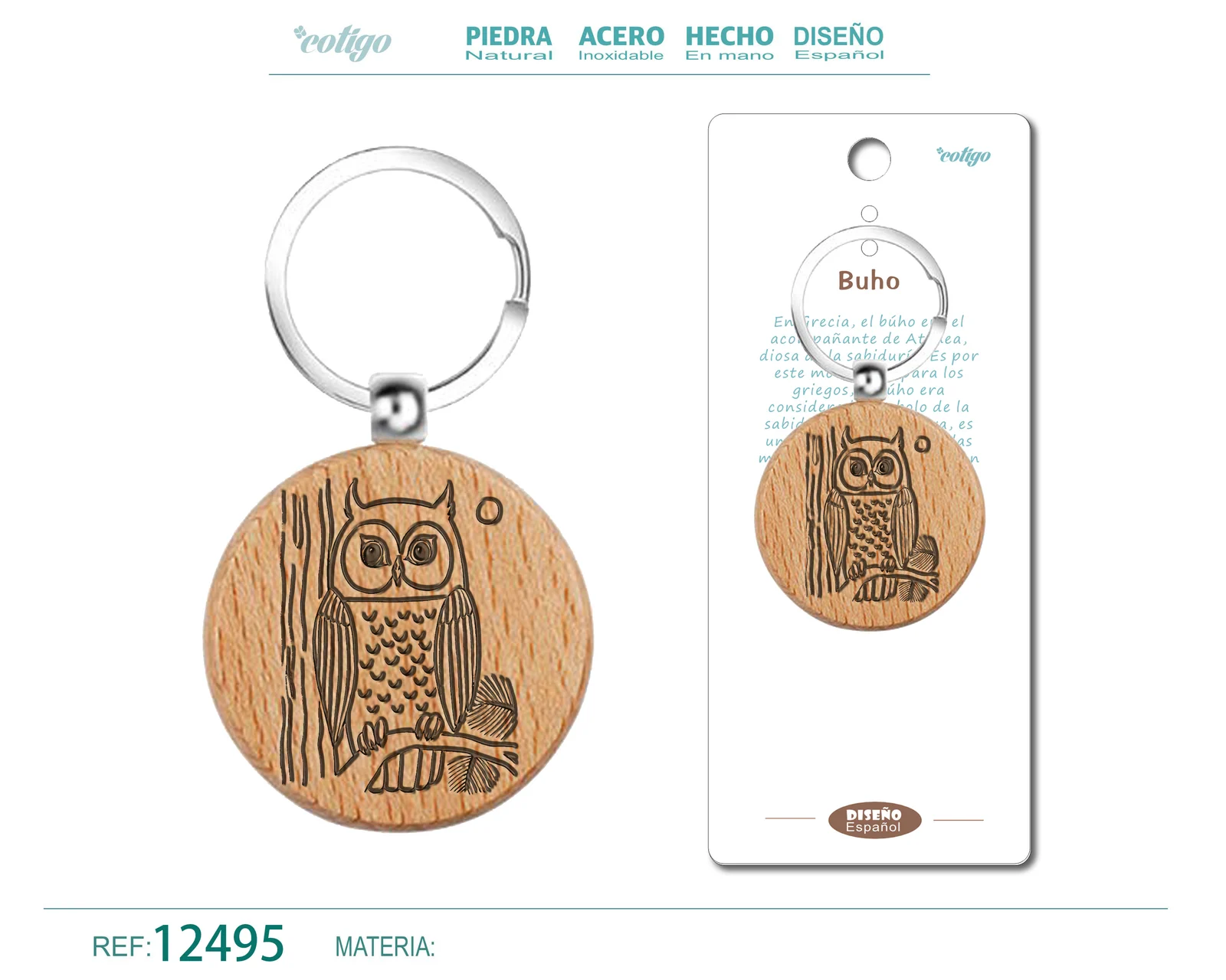 LLAVERO DE MADERA CON BUHO