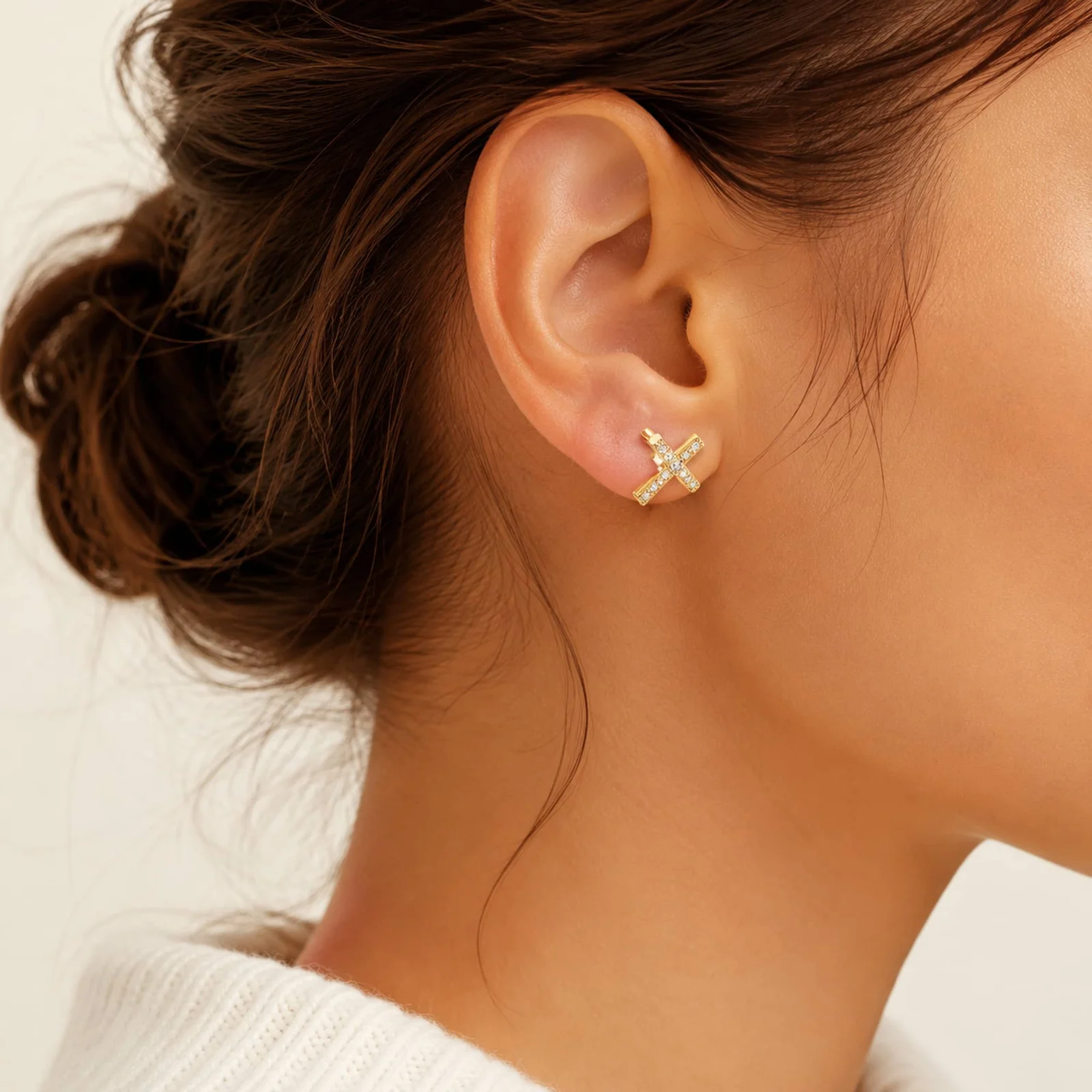 Pendiente-Piercing Bañado Oro 18K y con Circonita
