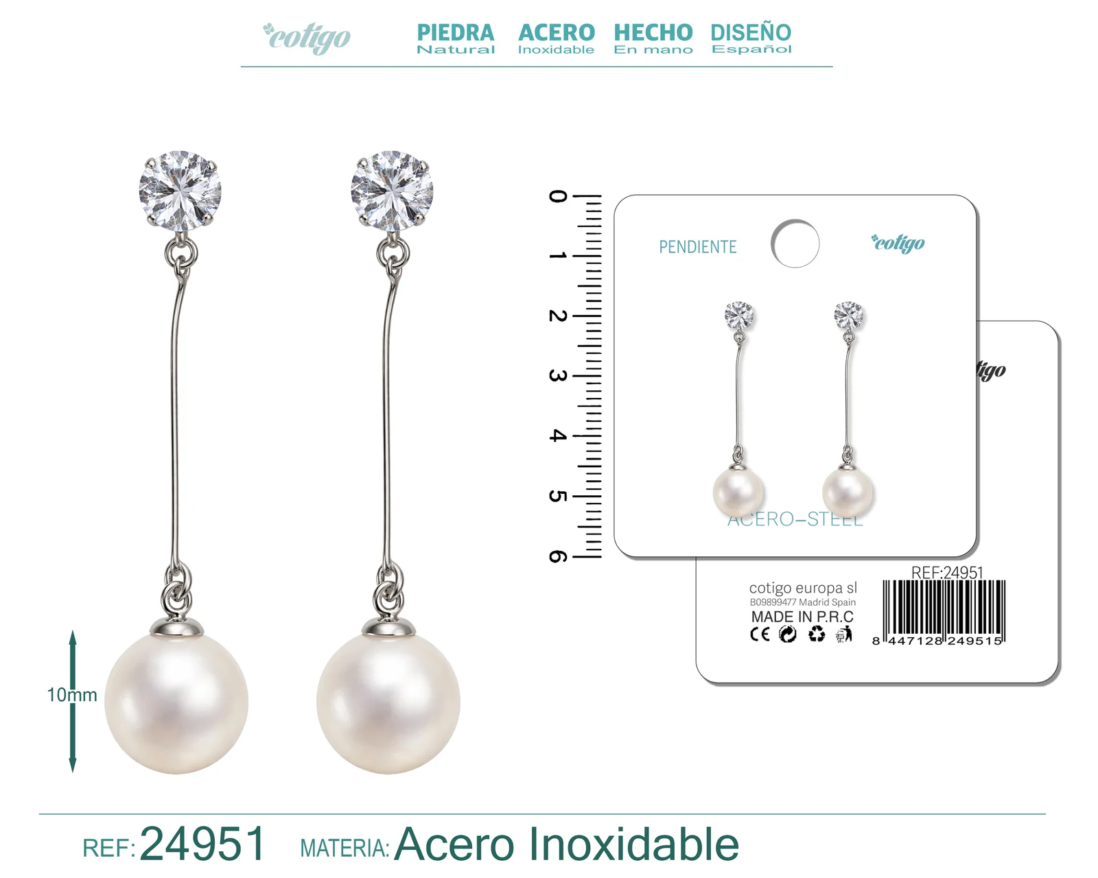PENDIENTE DE PERLA CON ACCESORIO ACERO