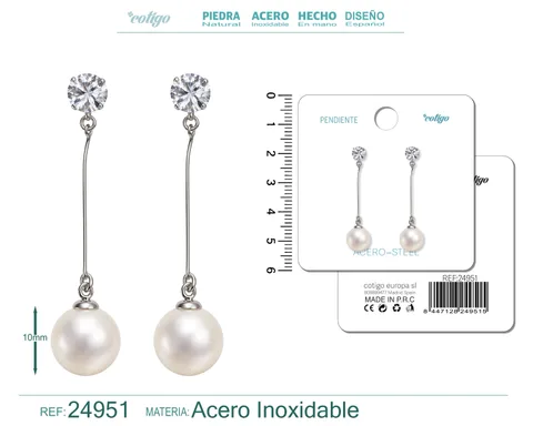 PENDIENTE DE PERLA CON ACCESORIO ACERO