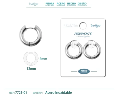 Pendiente Aro Acero 4.0x12mm Acero