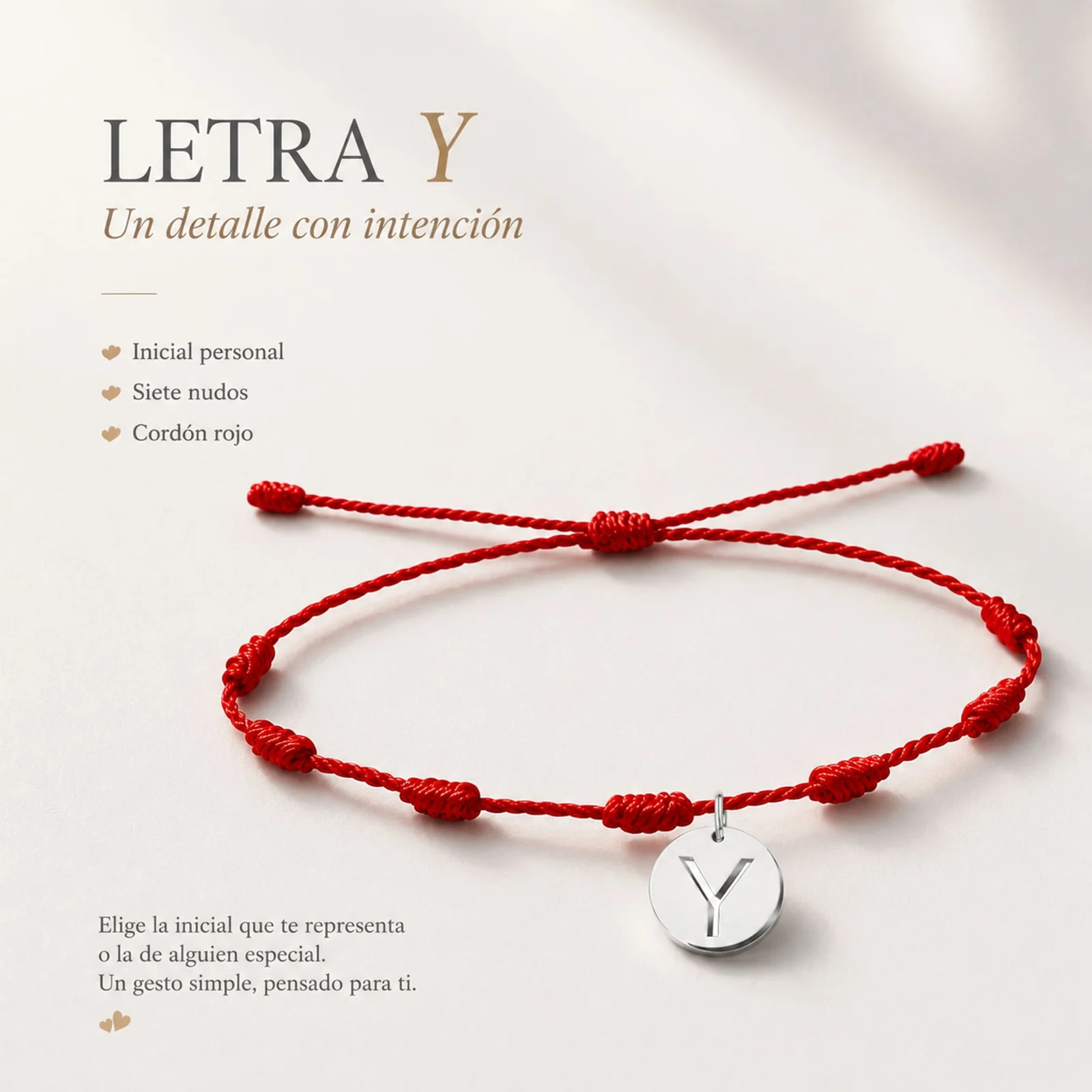 PULSERA 7 NUDOS CON LETRA Y COLOR PLATEADO